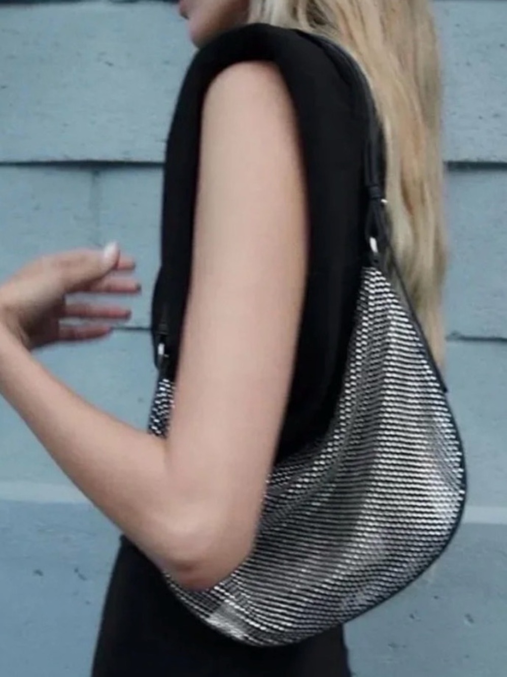 NWOT Zara Sparkly Black Mesh  Rhinestone Shoulder Bag